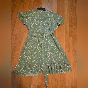 Sage And White Ruffle Wrap Dress Lightweight